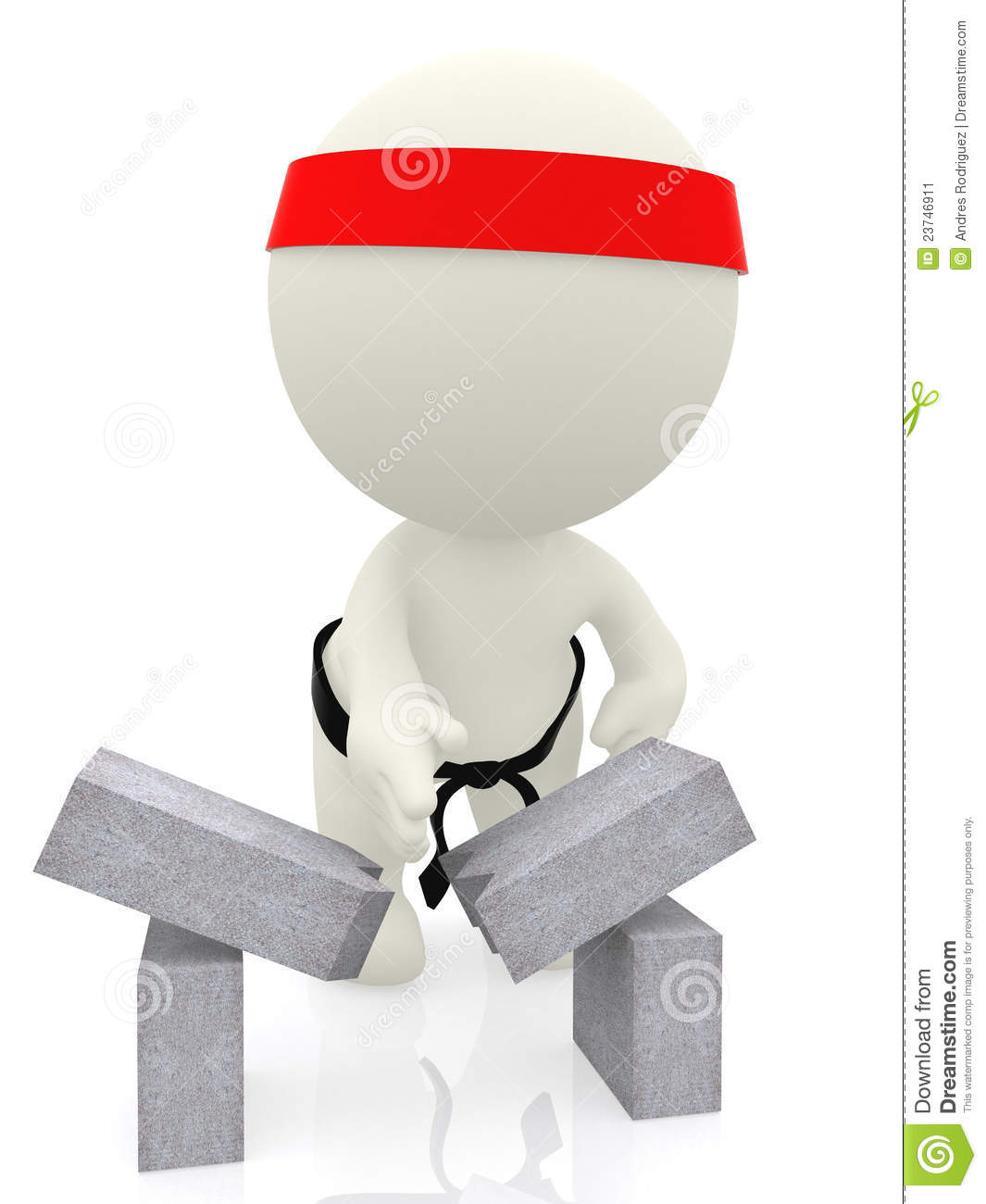 3d Karate Expert Breaking A Brick   Isolated Over A White Background