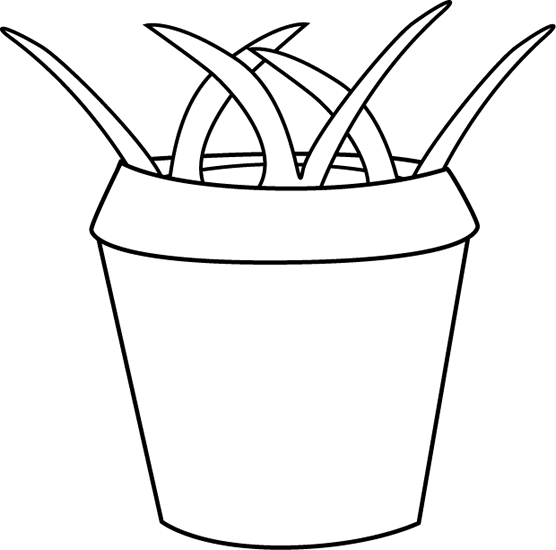 And White Flower Pot With Weeds Clip Art   Black And White Flower Pot