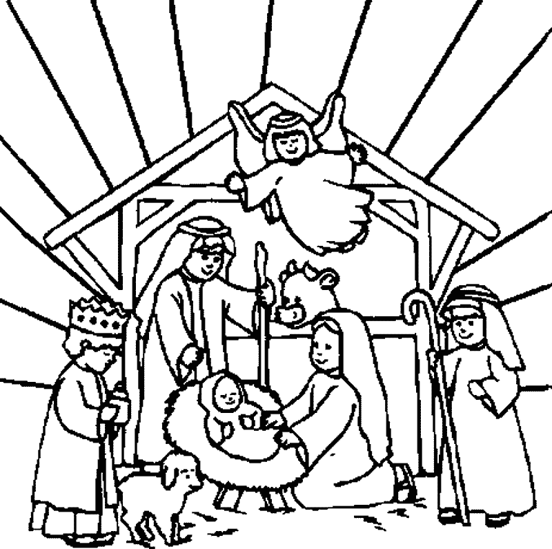 Angles Singing At The Stable Of Baby Jesus Coloring Page For Children