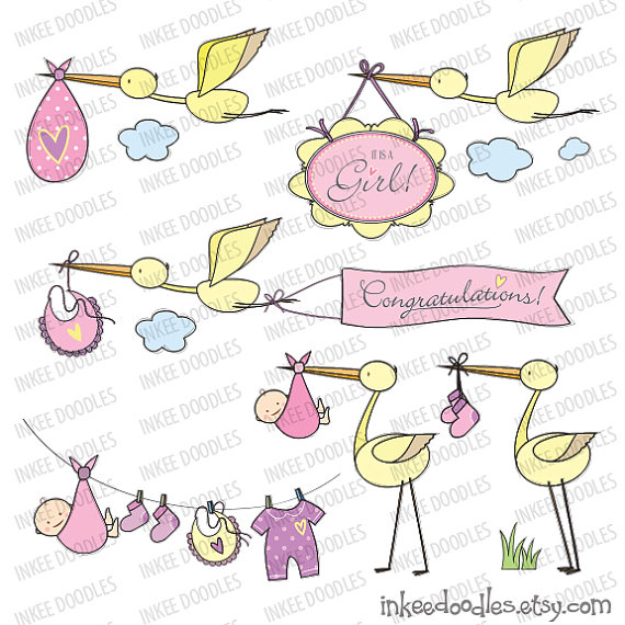 Baby Girl Congratulations Clip Art Set Cute Newborn Birth Announcement