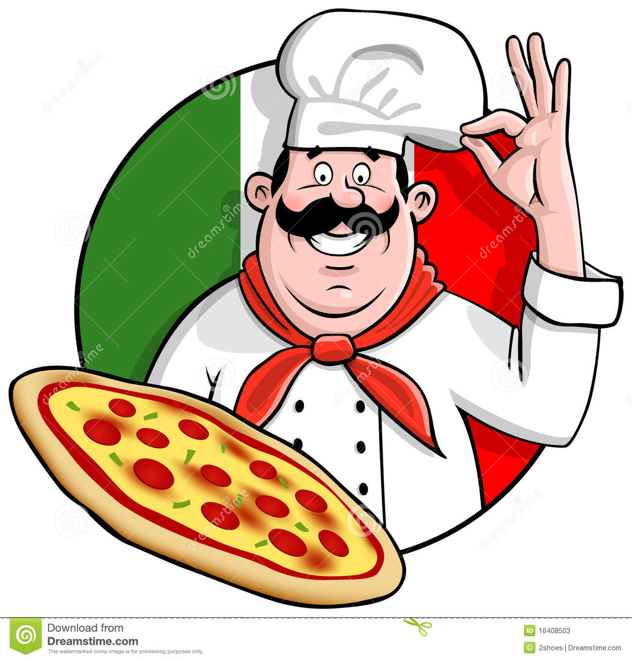     Beeldverhaal Italiaanse Chef Kok Met De Perfecte Vers Gebakken Pizza