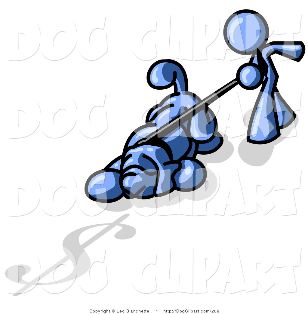 Clip Art Of A Blue Businessman Walking His Pet Dog That Is Pulling