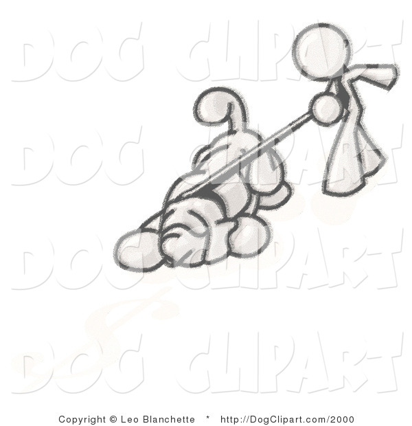 Clip Art Of A Sketched Design Mascot Person Walking A Hound Dog That