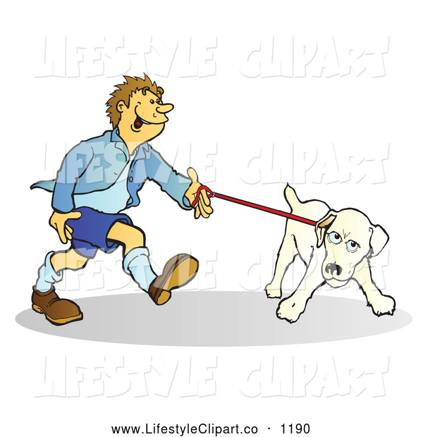 Clip Art Of A Stubborn Dog Pulling His Master On The Leash By Snowy
