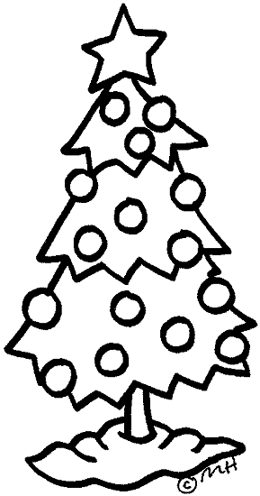 Decorated Christmas Tree Coloring Page With Christmas Baubles Clip Art