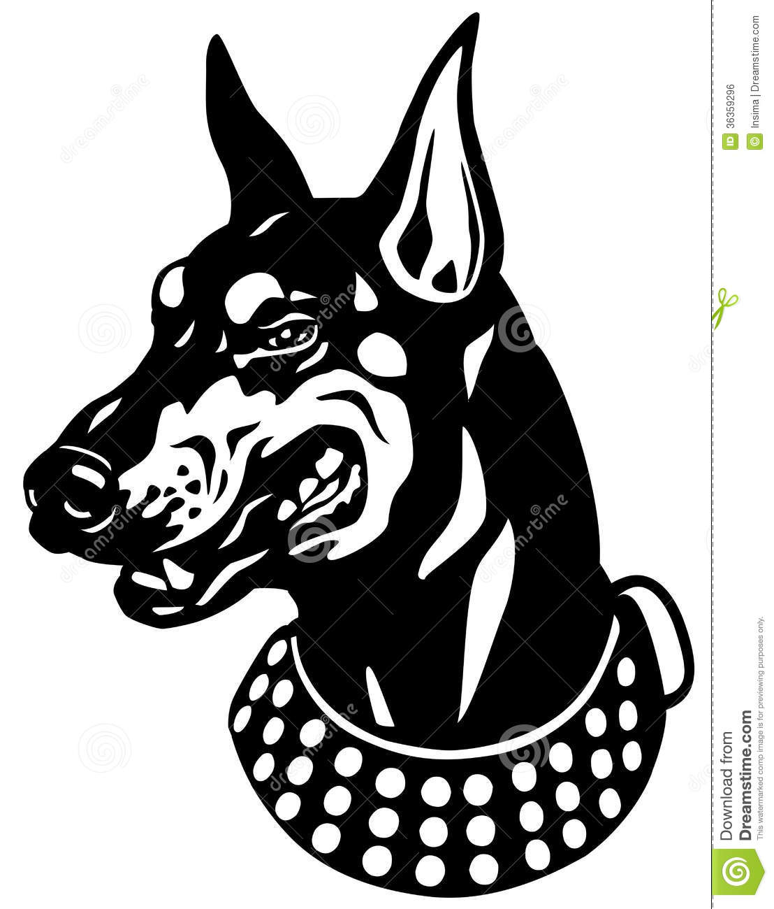 Dog Head Doberman Pinscher Breed Black And White Illustration