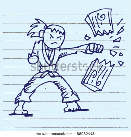 Doodle Illustration Of Karate Karate Doing Board Break   Stock Vector