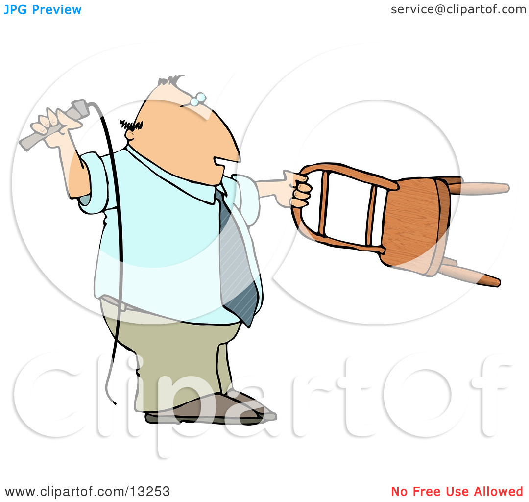 Man Holding A Whip And Chair While Taming A Lion Clipart Illustration