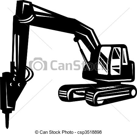 Stock Illustration Of Mechanical Digger Or Excavator Isolated On White