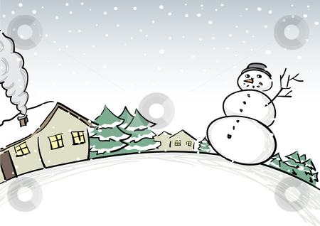 Winter Scene Stock Vector Clipart Winter Scene With Snowman By    