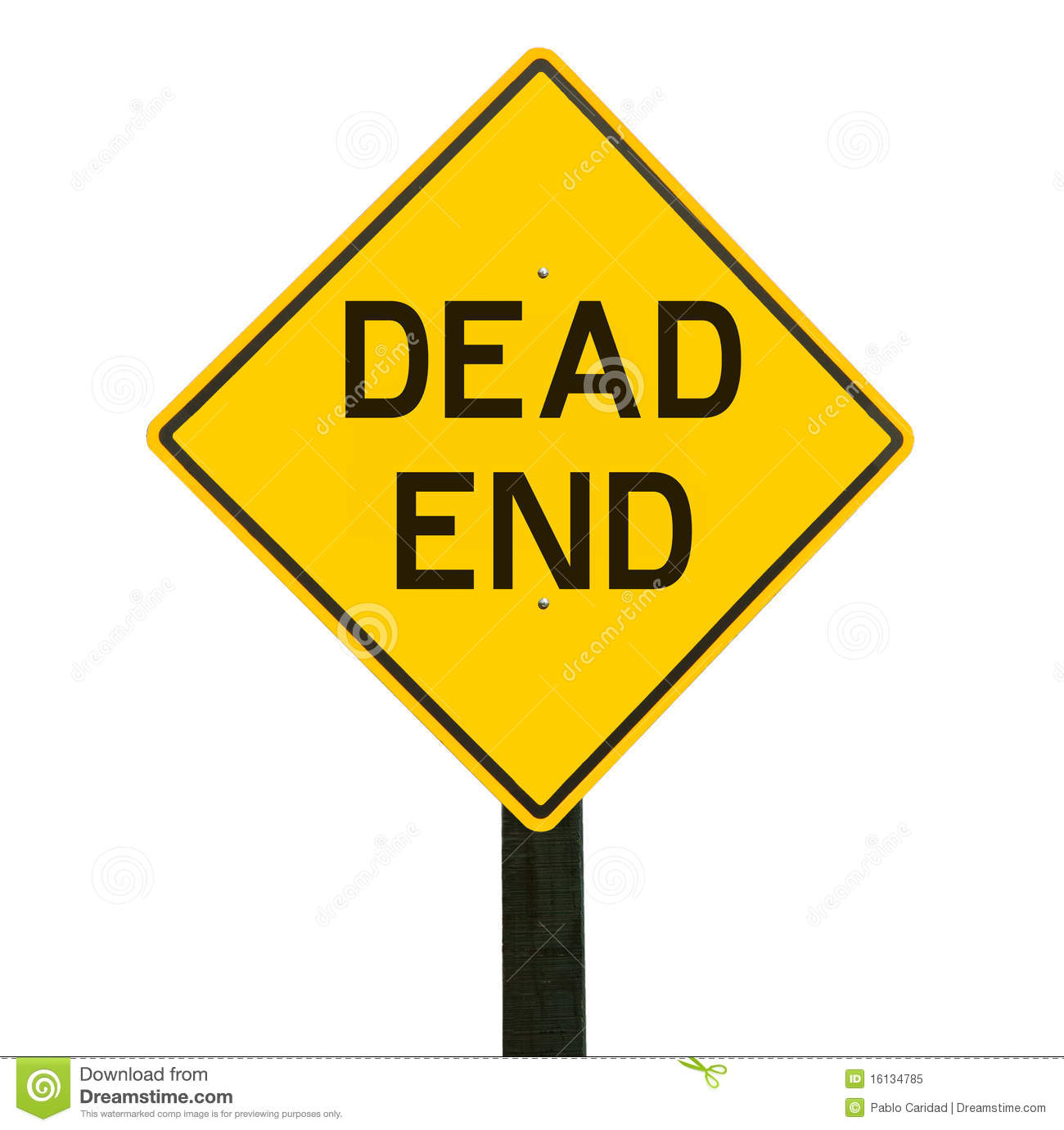 Yellow Traffic Sign With Dead End Symbol Isolated Clipping Path