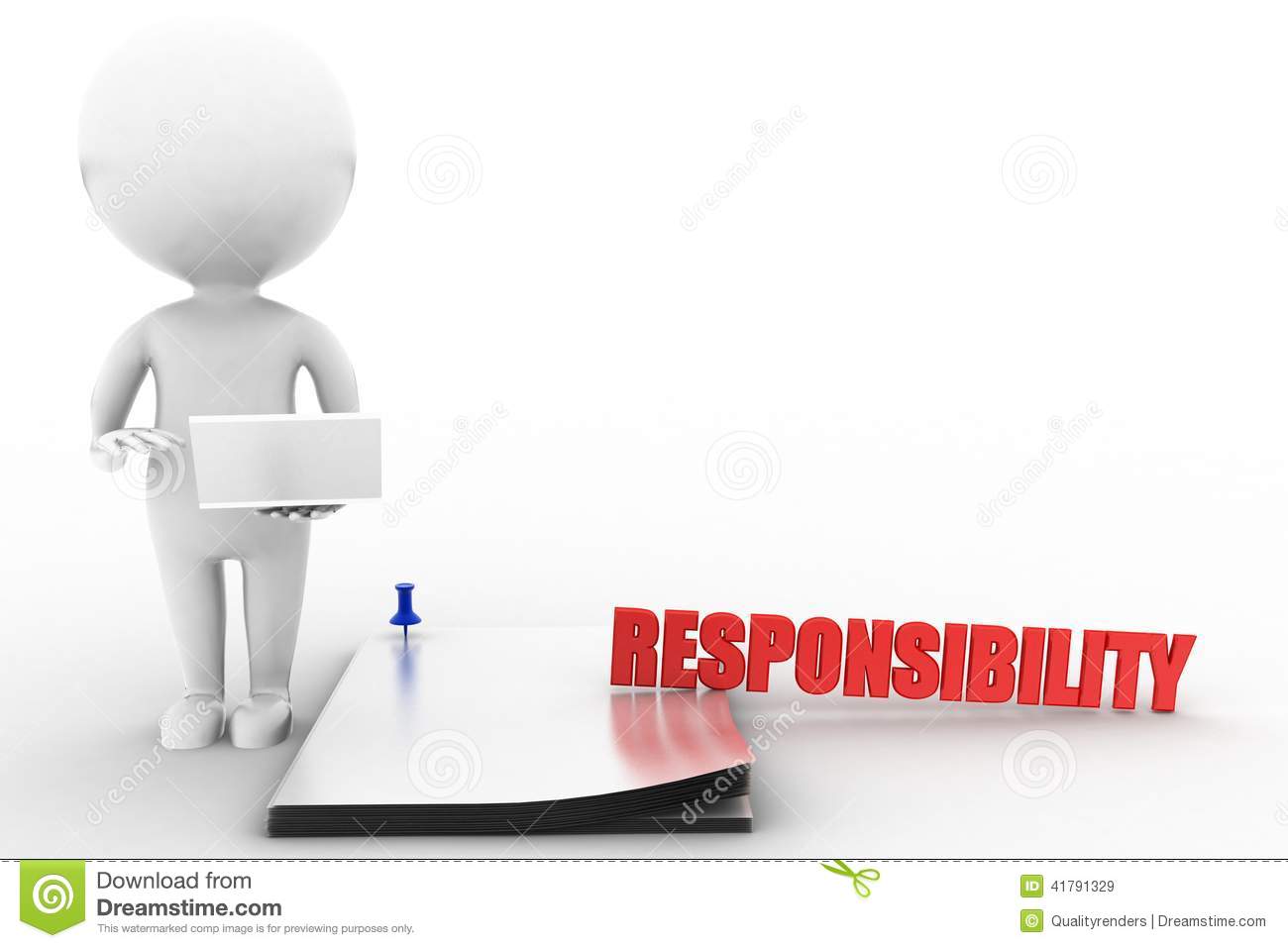 3d Man Responsibility Concept On White Background   Front Angle View 