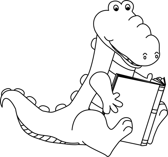Black And White Alligator Reading A Book Clip Art   Black And White