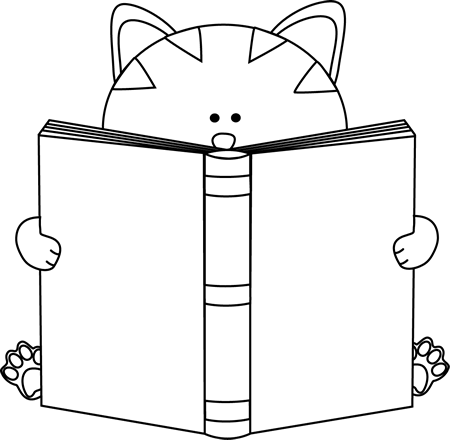 Black And White Cat Reading A Book Clip Art Image   Black And White
