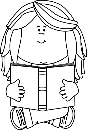 Black And White Girl Sitting And Reading A Book Clip Art   Black And