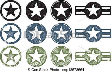 Clip Art Vector Of Grunge Military Stars   Set Of Military Style Stars