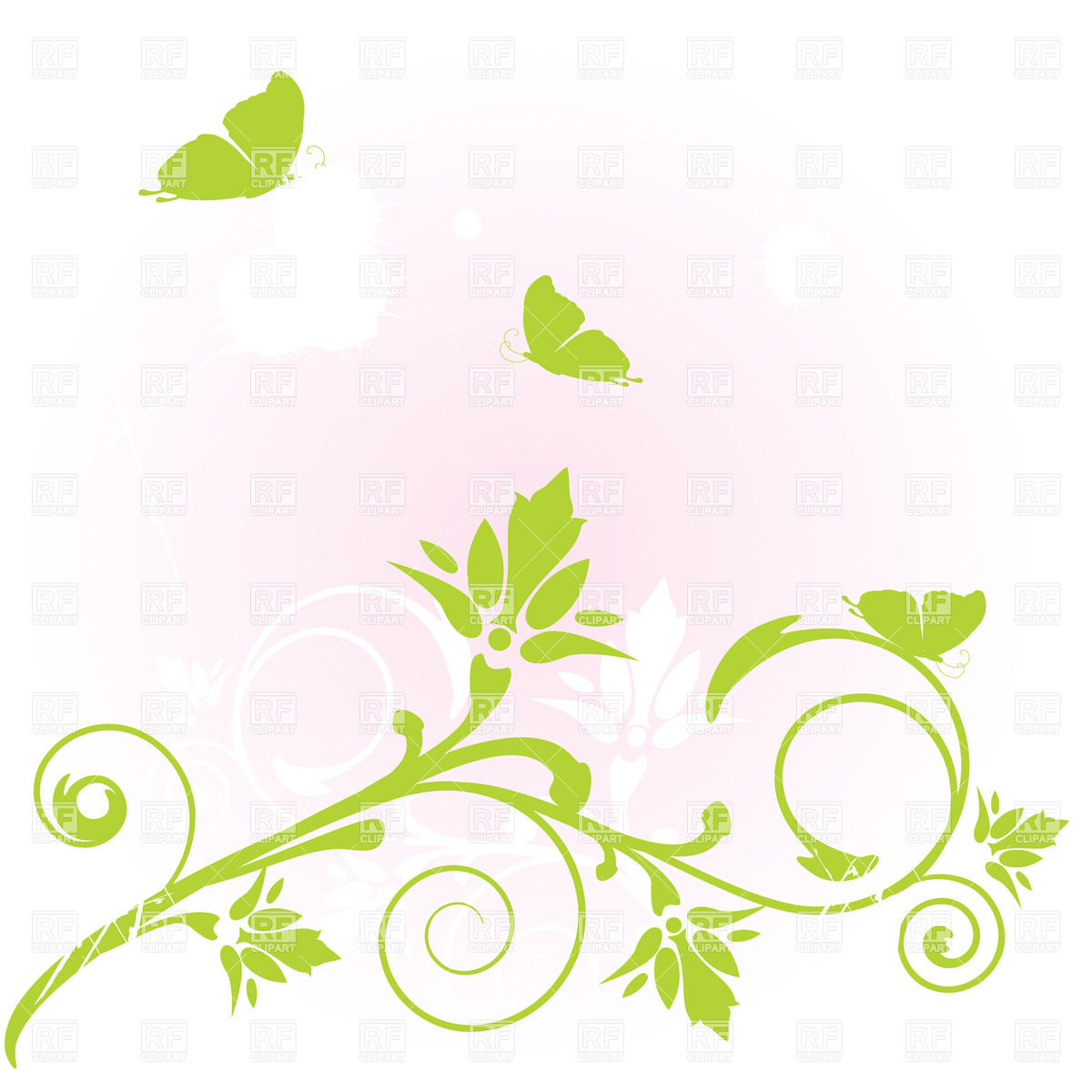 Curly Twig And Two Flying Butterflies Download Royalty Free Vector