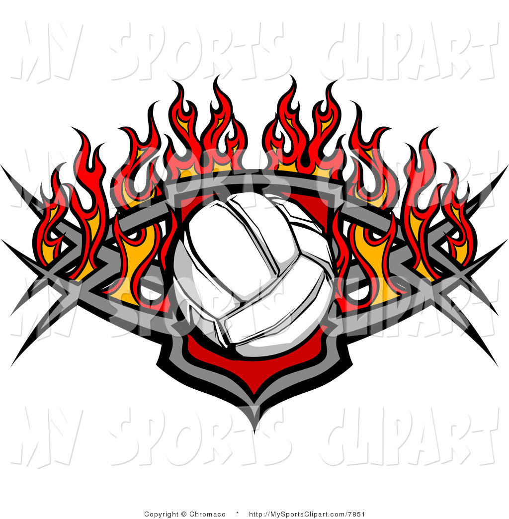 Free Volleyball Clipart Sports Clip Art Of A Volleyball With Flames By    