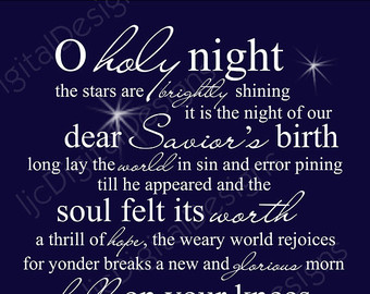 Holy Night Christmas Word Art Lyr Ics Printable Digital Typography