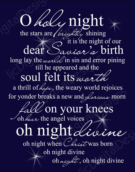 Holy Night Christmas Word Art Lyrics Printable Digital Typography