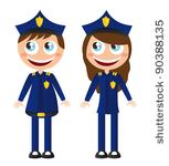 Men And Woman Police With Hat Cartoons Vector Illustration