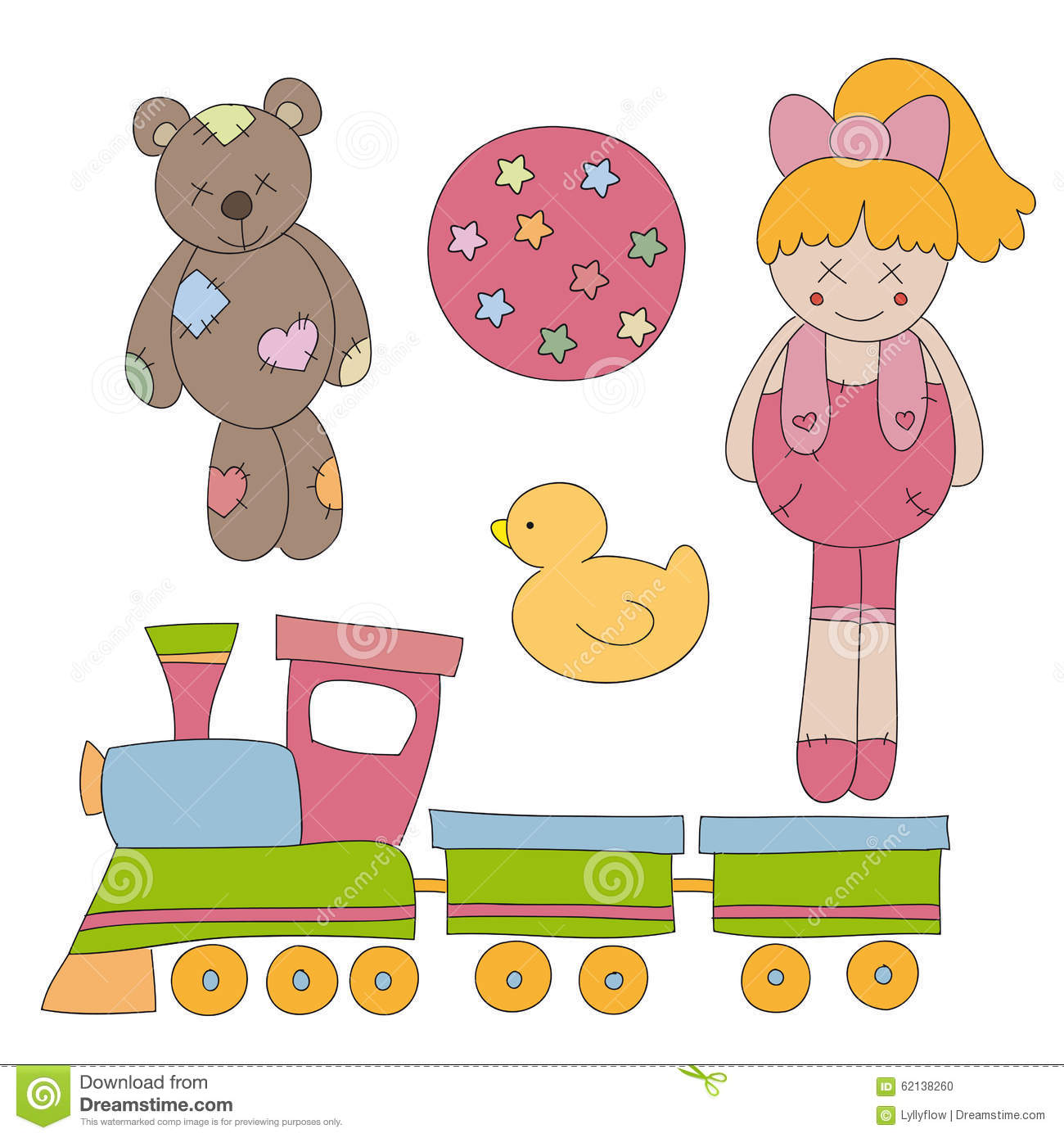 Toys Set Clip Art With Ball And Doll Train Duck And Bear