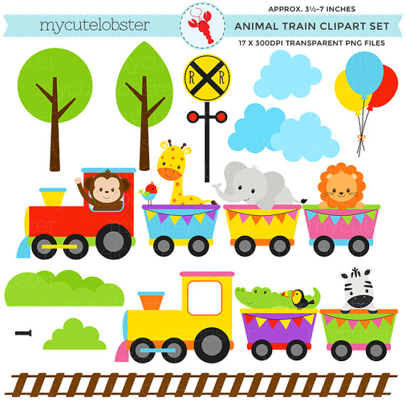 Train Clipart Set   Clip Art Set Of Animals Train Baby Animal Train