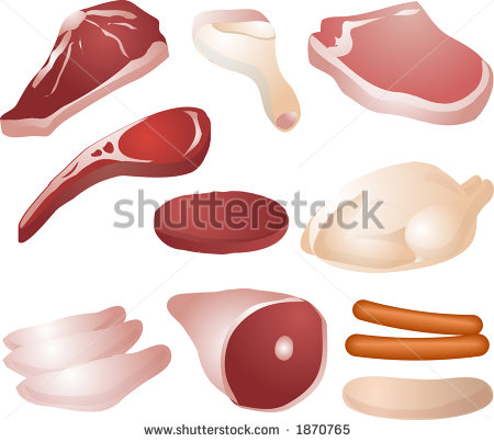 Varioust Cuts Of Raw Meat  Steak Drumstick Pork Chop Lamb Chop