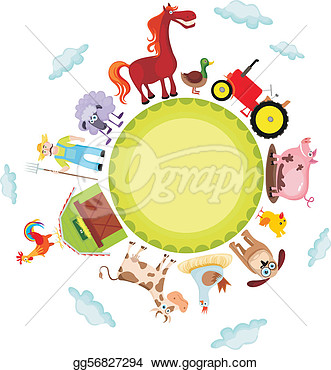 Vector Illustration Of A Cute Farm Card  Clipart Drawing Gg56827294