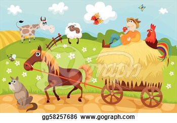 Vector Illustration Of A Cute Farm Card  Clipart Drawing Gg58257686