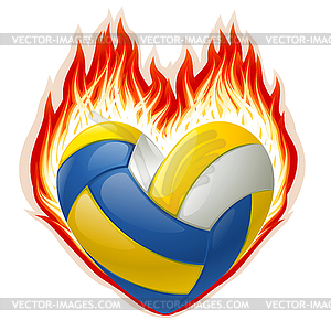 Volleyball In Fire In The Shape Of Heart   Vector Clip Art