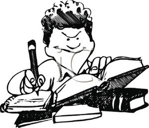 Black And Whit Boy Studying Clip Art Image