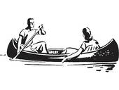 Black And White Version Of A Couple In A Canoe   Clipart Graphic