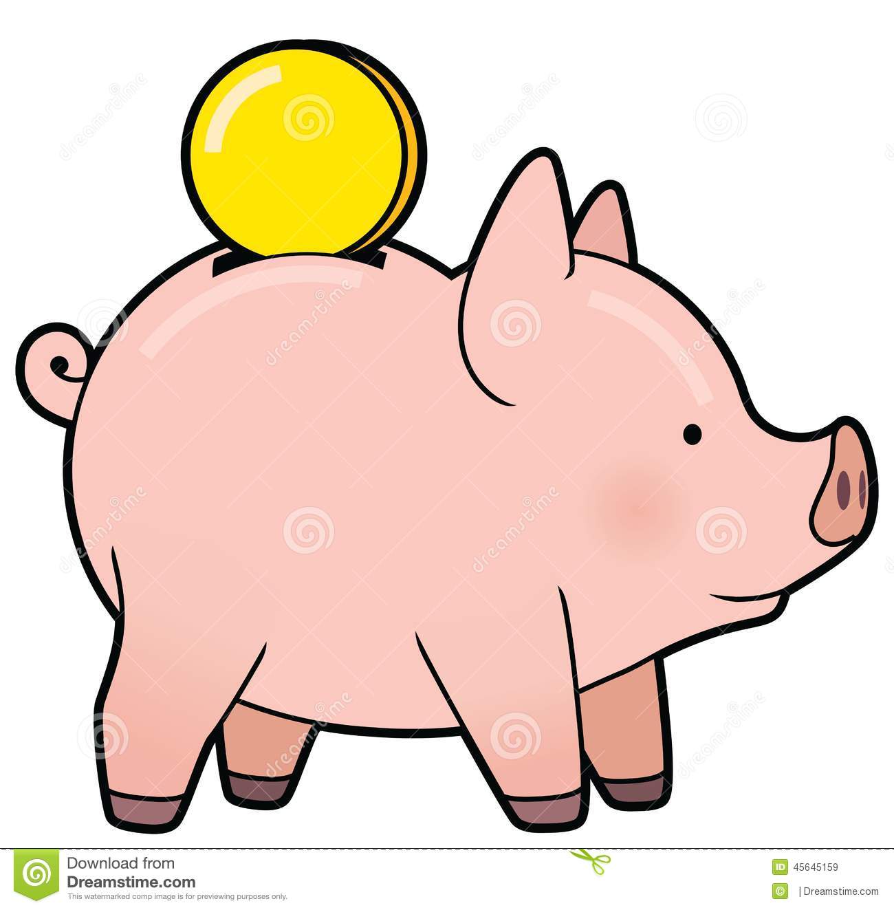 Cartoon Cute Piggy Bank With Golden Coin Vector Stock Vector   Image    