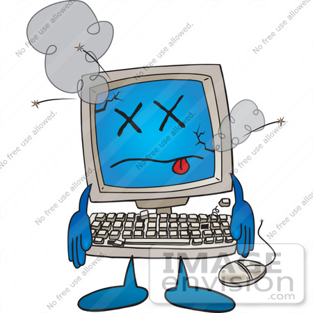 Cartoon Styled Clip Art Graphic Of A Sick Desktop Computer Cartoon