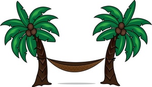 Clip Art Illustration Of A Hammock Between Two Palm Trees Clipart