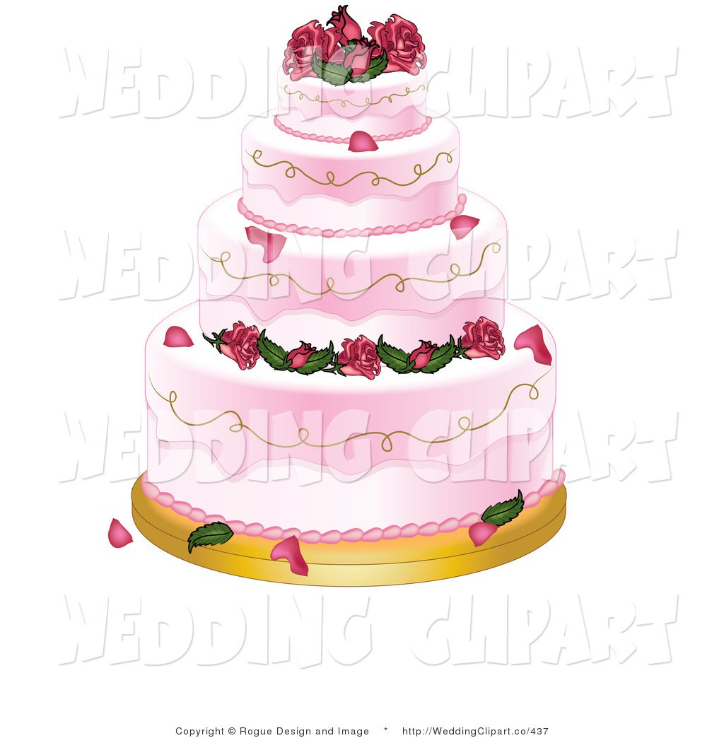 Clipart Of A Wedding Four Tiered Pink Cake With Roses By Pams Clipart