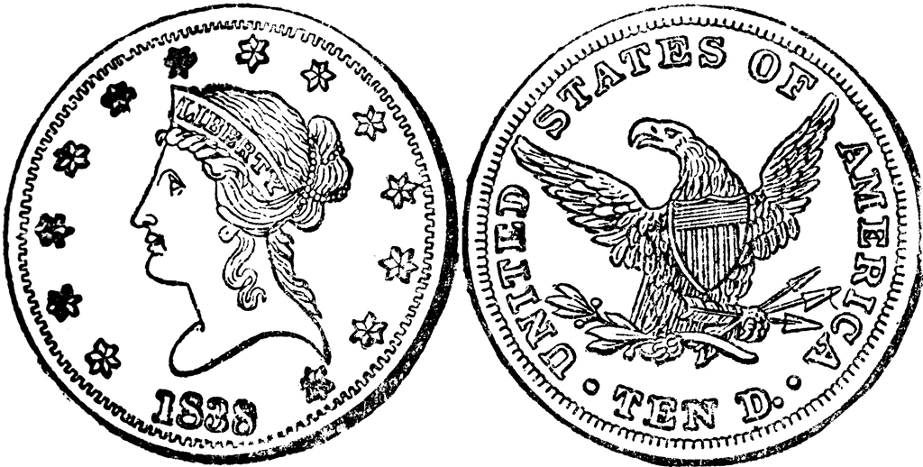 Gold Eagle Coin 1838   Clipart Etc