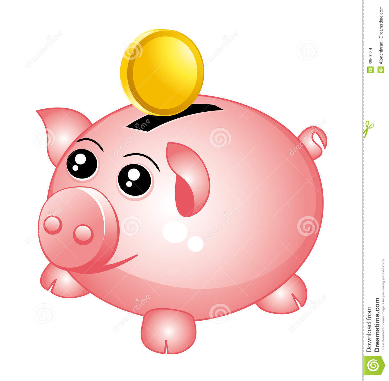Piggy Clip Art Piggy Bank With One Coin 