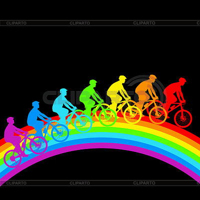 Silhouette Of A Cyclist A Rainbow Male  Vector Illustration