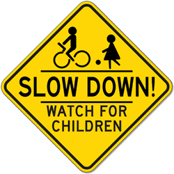 Slow Down Children Palying Road Sign   18x18   Official Reflective    