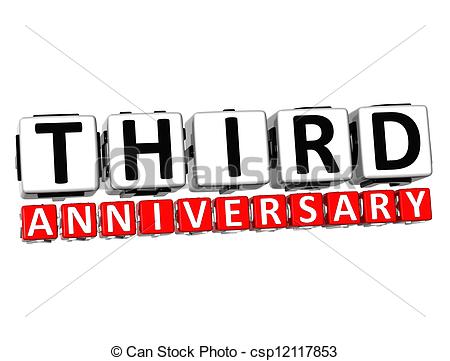 Stock Illustration   3d Third Anniversary Button Click Here Block Text