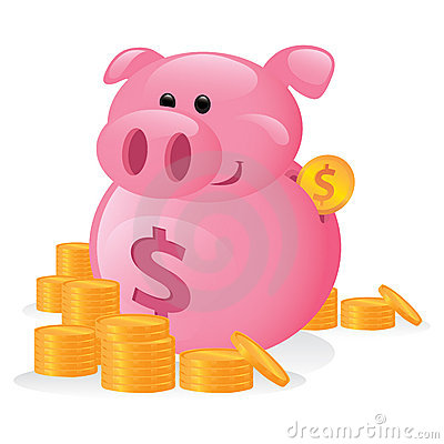 Unique Cartoon Illustration Of A Piggy Bank With Dollar Coins
