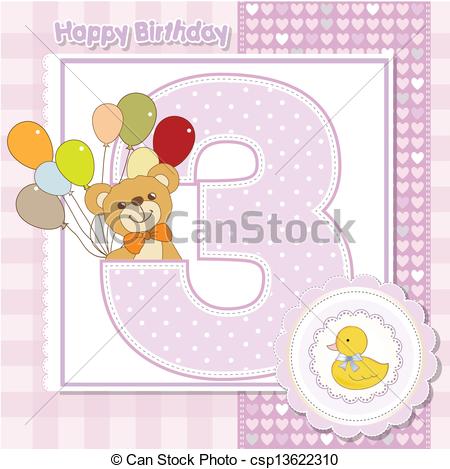 Vector Clip Art Of The Third Anniversary Of The Birthday Card    