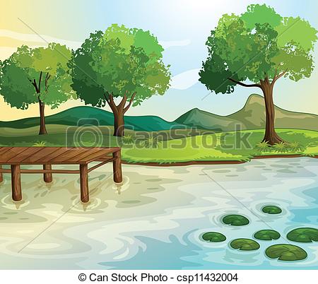 Vector Clipart Of Lake   Illustration Of A Lake Scene Csp11432004