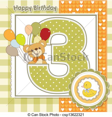 Vector   The Third Anniversary Of The Birthday Card   Stock