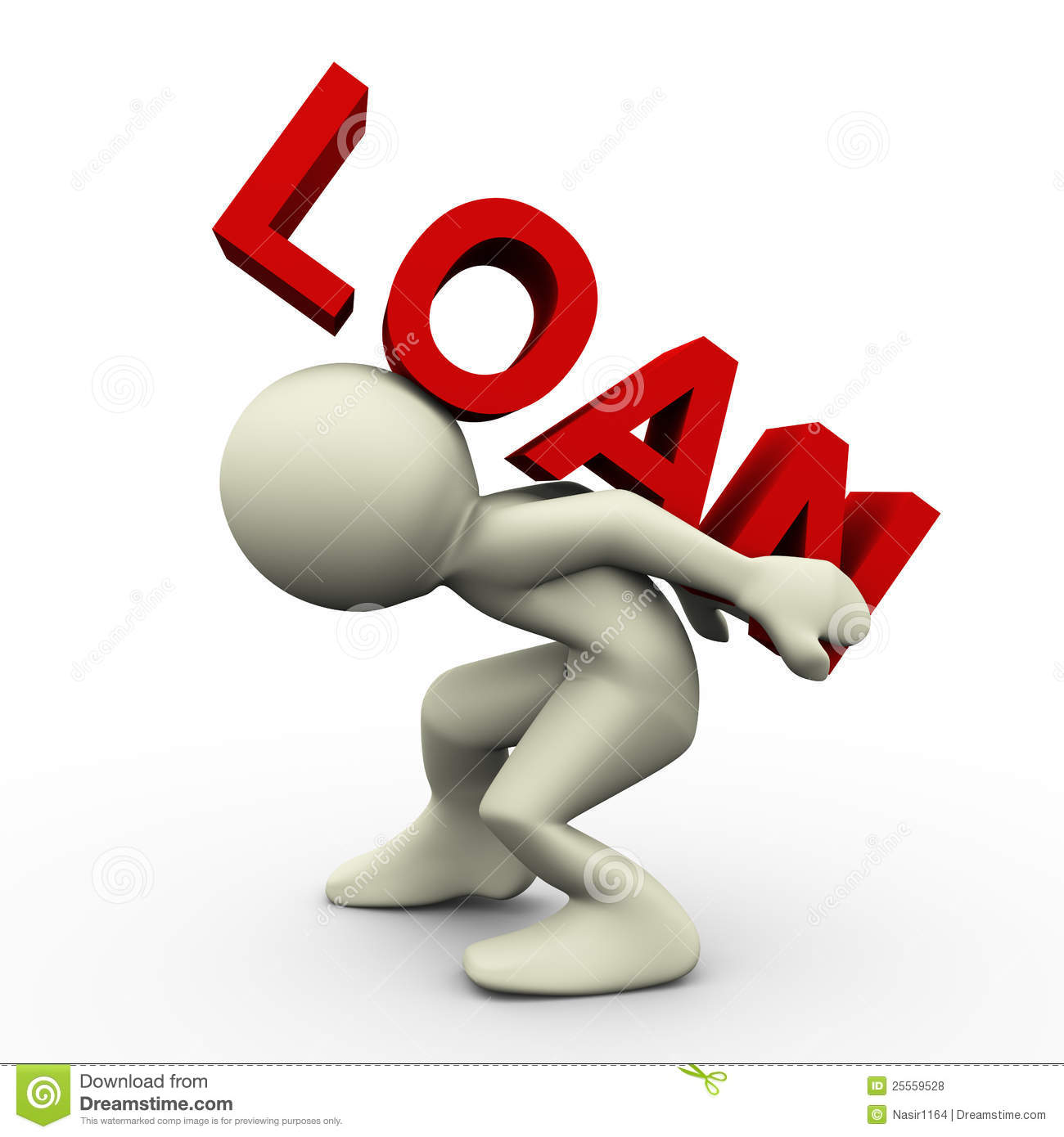 3d Render Of Man Carrying Loan Text  3d Illustration Of Human People