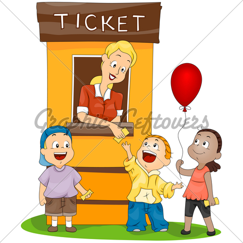 Children At The Ticket Booth With Clipping Path