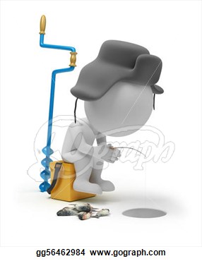 Clip Art   3d Small People   Fisherman On Winter Fishing  3d Image