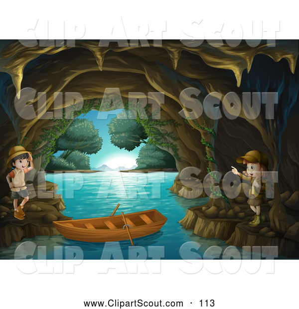 Clipart Of Explorer Kids Exploring A Cave By Colematt    113